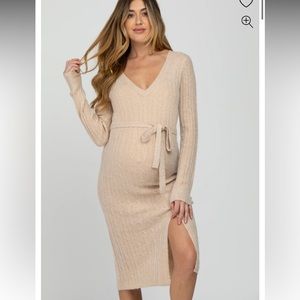 POEM & THREAD | Beige Brushed Cable Knit Maternity Sweater Dress